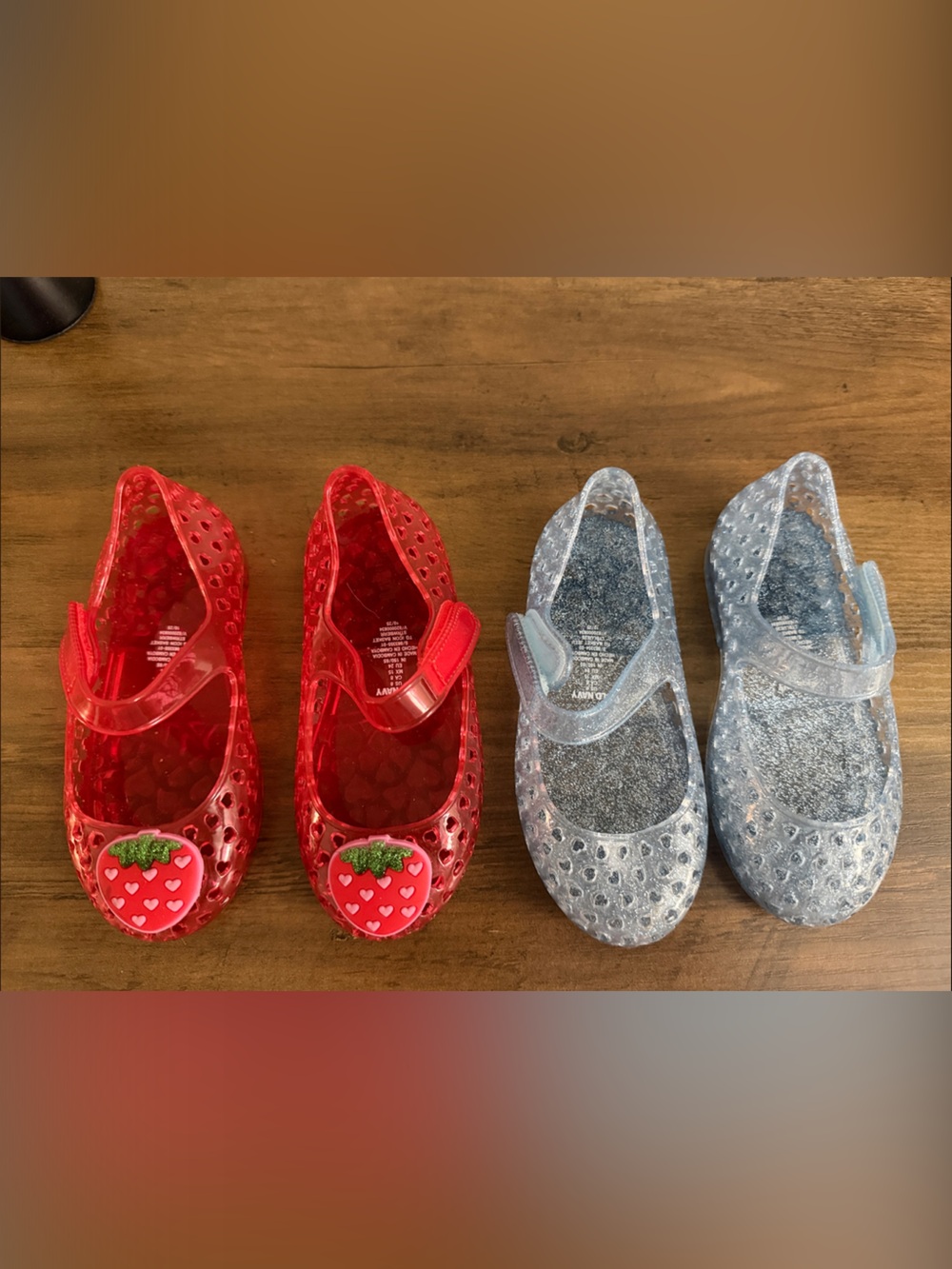 Old Navy Kids Jelly Mary Janes - Red with Strawberry Charm & Silver Glitter